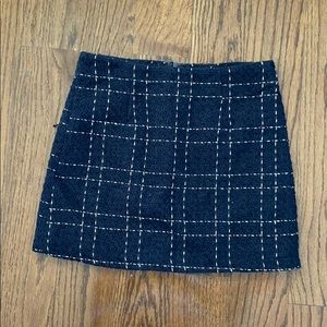 blue and gold tweed mini skirt